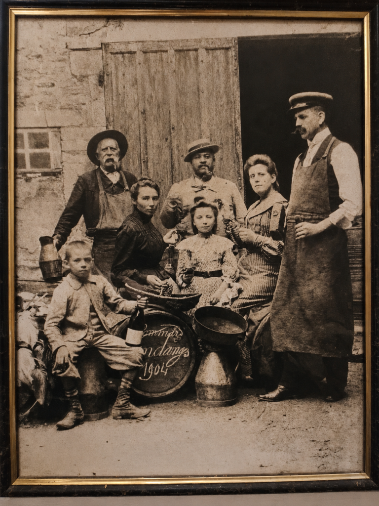 Famille Michelot lors des vendanges de Pommard en 1904, neuvième génération de vignerons en Bourgogne